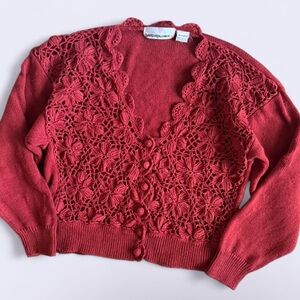 Vintage Dusty Red Crochet Front Cardigan David Benjamin S–L